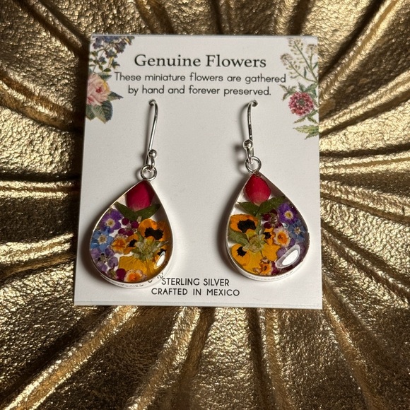 Red and Purple Floral Teardrop Earrings - Picture 3 of 4